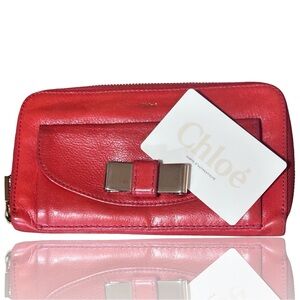 Chloe COA Lily Ribbon Wallet in Bright Red Pebbled Leather
